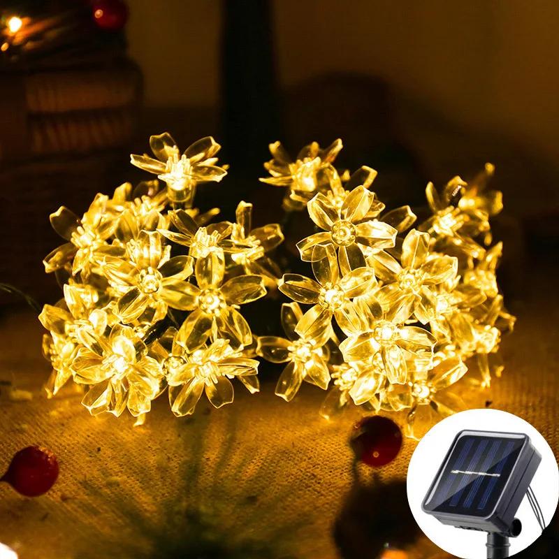 Solar Powered Cherry Blossom Lights Outdoor Waterproof LED Garland for Pathway Patio Christmas Wedding Party Garden Decoration