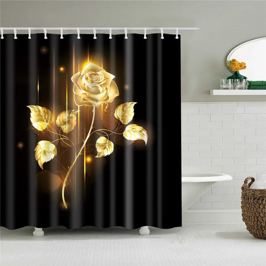 3D Flower Plum Blossom Lotus Lavender Rose Shower Curtains Bathroom Curtain Frabic Waterproof Polyester Bath Curtain with Hooks