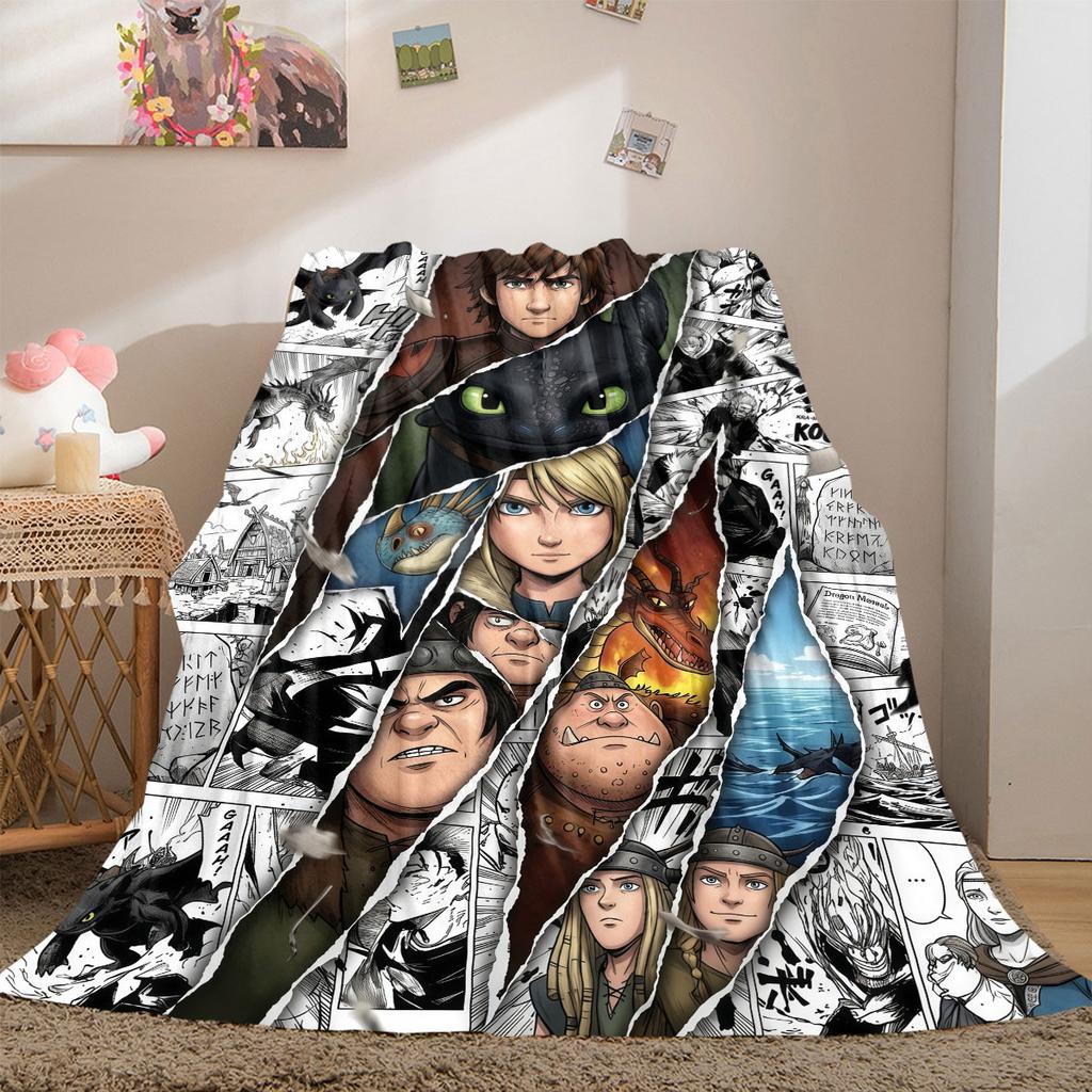 How To Train Your Dragon Vivid 2D Print Flannel Blanket, Cartoon Figures for Couch, Warm Home Decor Travel Picnic Rug_LIAN