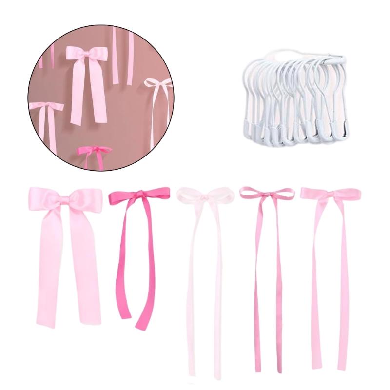 40Pcs Elegant Pink Ribbon Bows Wall Art Set Ribbon Bows Garlands for Home Nursery Wedding Decoration for Birthday Party