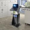 Mobile Laptop Podium, Height Adjustable Sit To Stand Desk with Tilting Desktop & Storage Cabinet, Ergonomic Rolling Lectern Cart