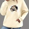 Women's Autumn and Winter Warm and Loose Casual 3D Cat Pattern Printed Velvet Long Sleeved Hooded Sweatshirt