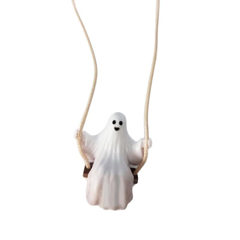White PVC Swing Ghost Car Pendant - Rearview Mirror Decoration