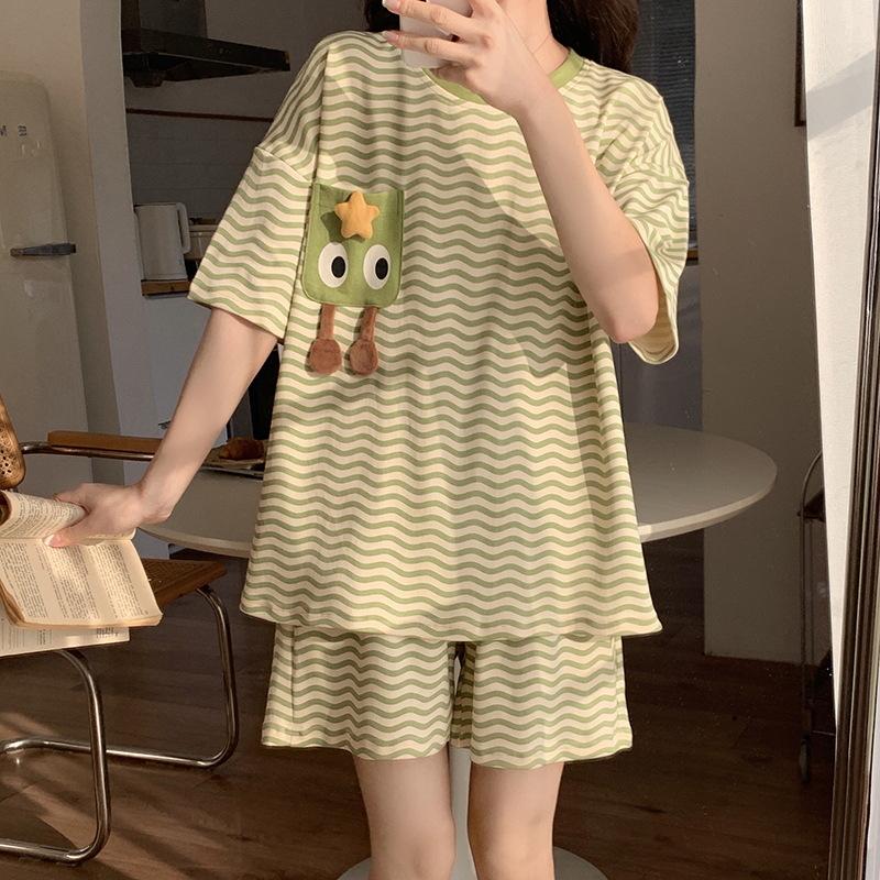 Cute Cotton-Feel Women s Short-Sleeved Pajama Set with Round Neck XL