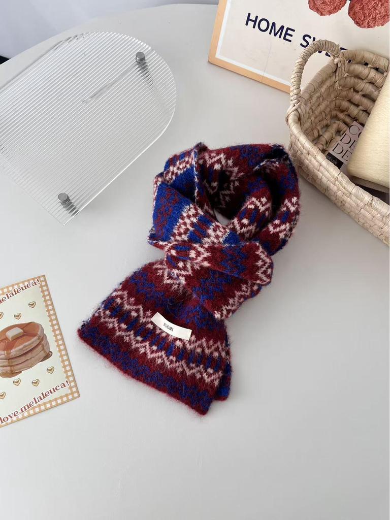 Children's Retro Fair Isle Knitted Scarf: Autumn & Winter Warm Neck Warmer - Korean Style Color Block for Boys & Girls