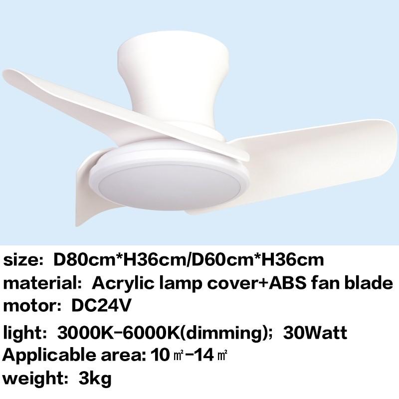 24" 32" DC Motor Small Ceiling Fan Lamp Electric Ceiling Fan With Light Bedroom  LED Tricolor Dimming Lighting Fan