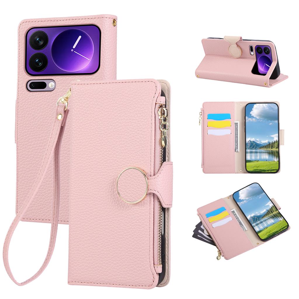 For Xiaomi 17 Pro Case Zipper Wallet Leather Phone Cover with Wrist Strap