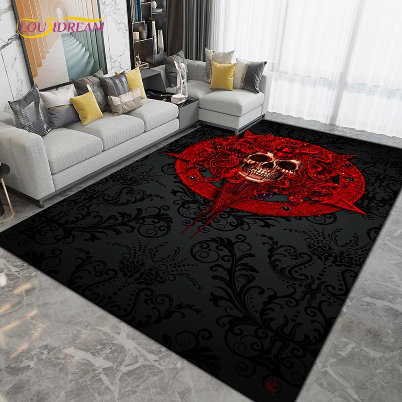 Horror Skull Art Area Rug,Carpets for Living Room Bedroom Decoration, Sofa Chair Cushion Rug,Kitchen Bathroom Non-slip Floor Mat