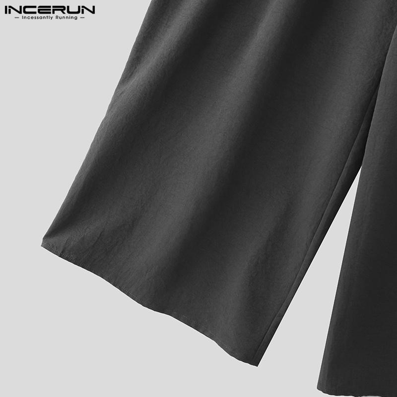 INCERUN Neformální kalhoty s elastickým pasem a širokými nohavicemi, dlouhé kalhoty s kapsami