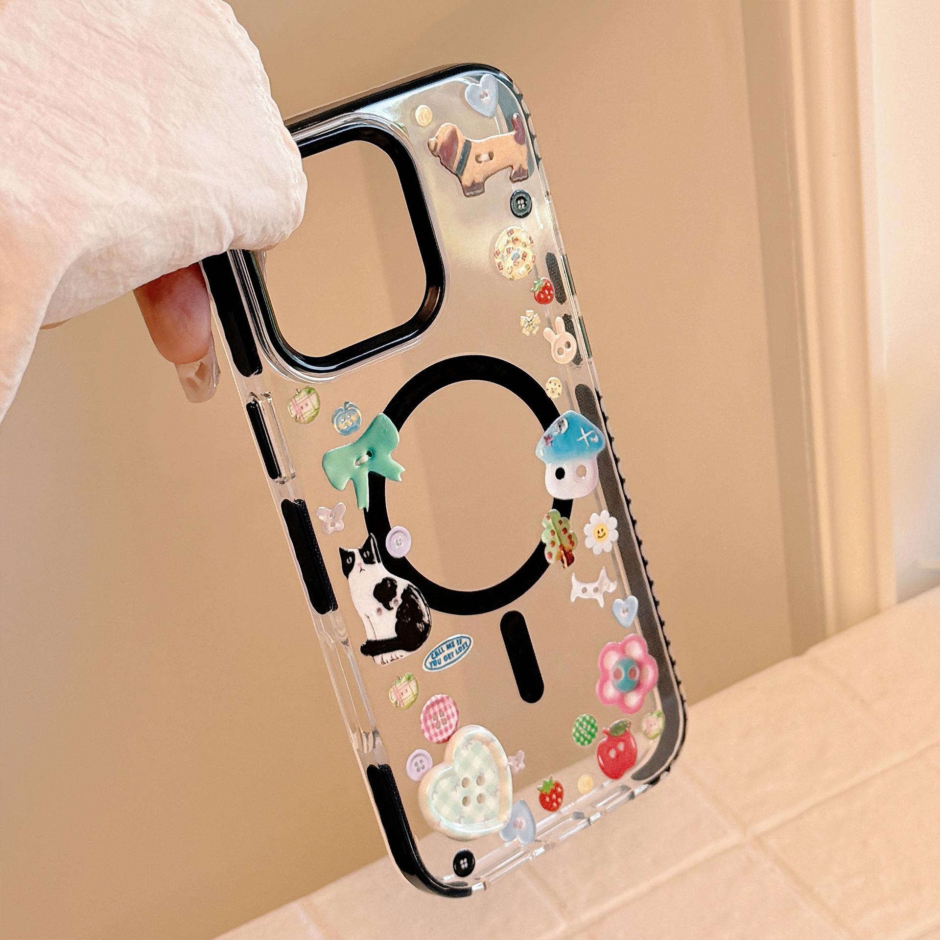 

Three dimensional Button 16Promax Flash Powder Magnetic Suction Bracket IPhone 15 Mobile Phone Case 14 Suitable for 13 Cartoon Doodles 11 12pro max (6.7)