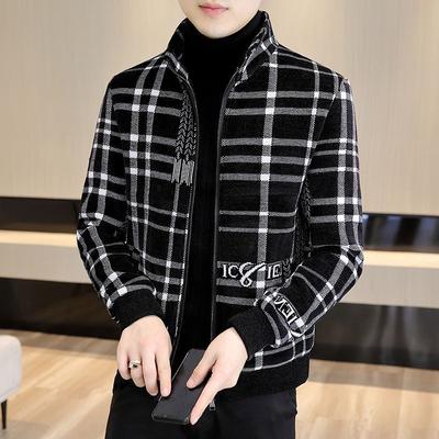 Men's Autumn and Winter Men's Jacquard Woolen Thick Jacket, Fashionable Casual Coat, Men's Zipper Shirt