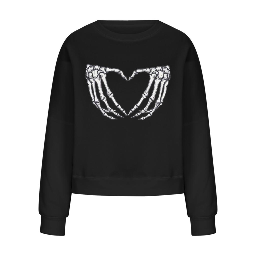 Women's Casual Fashion 2022 Halloween Print Long Sleeve O-Neck Pullover Top