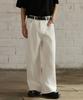Jikeulib White Curved Cut-Line Wide Cotton Pants