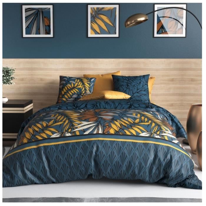 Housse De Couette - Selva - 220x240 Cm - 100% Coton - 2 Taies 63x63 Cm - Bleu