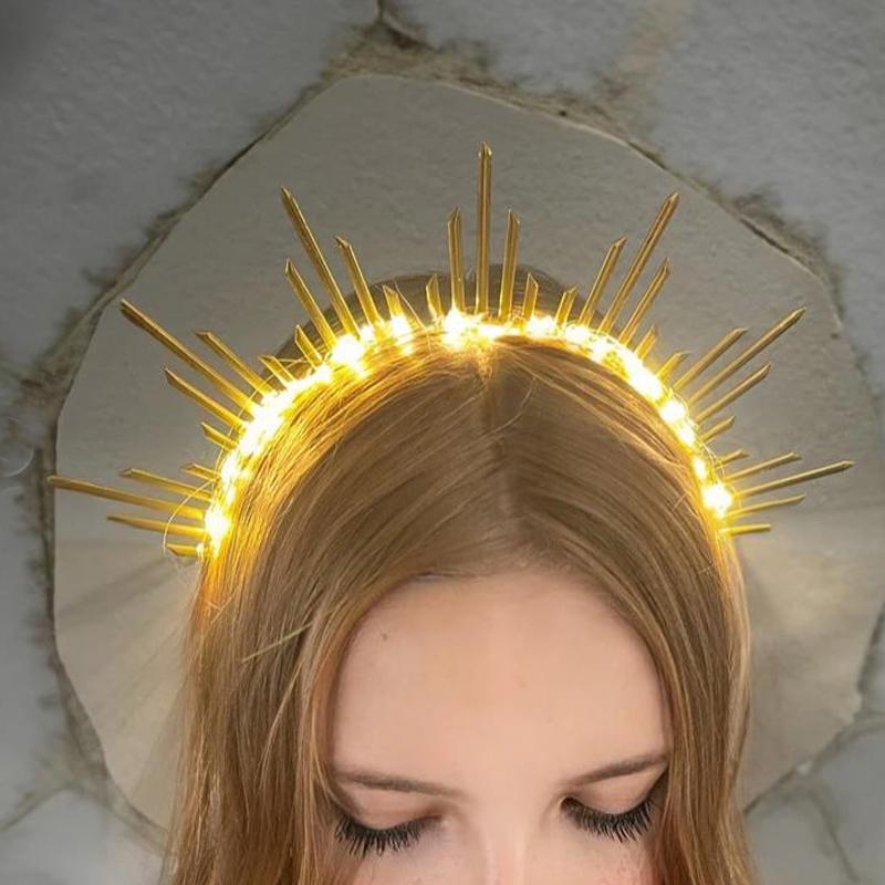 

Light-Up Sunburst Goddess Crown Festival Headpiece - Burning Man Accessory - Festival sun halo Crown Costume Crown Headband золотий
