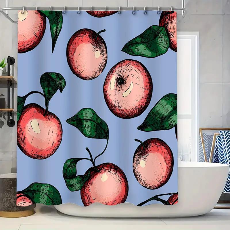 

Fashionable Bath Shower Curtain Decorative Printing Waterproof Bathroom Accessories Pink Apple Pattern W60H190(CM)-1 Pcs