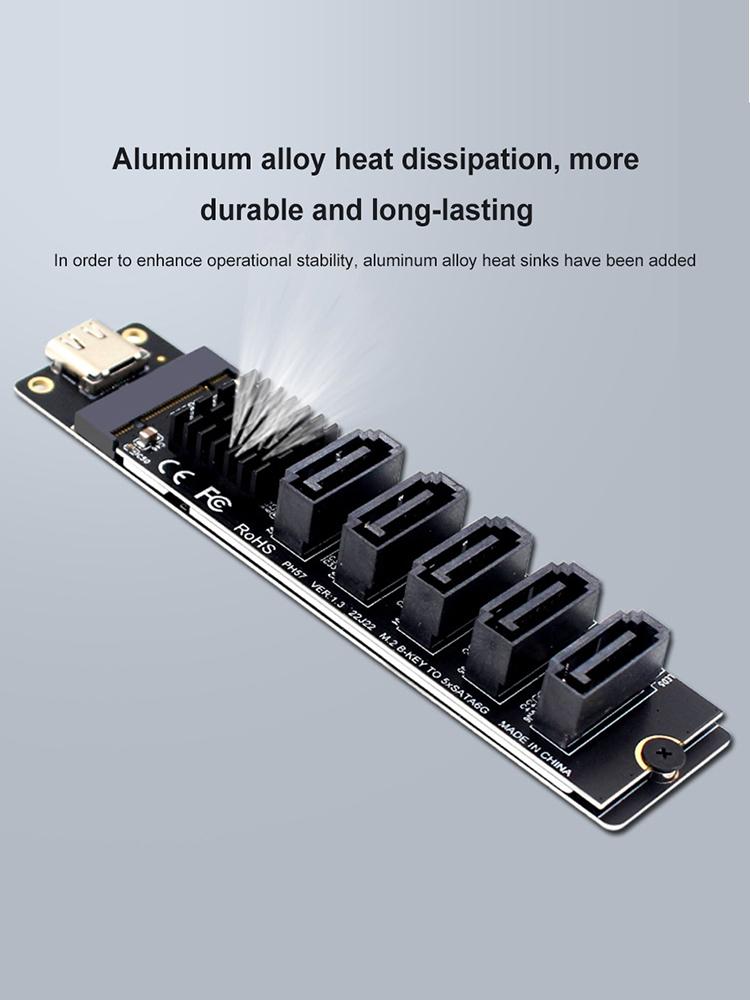 Type C To 5-Port SATA 3.0 Adapter Card 6Gbps JM575+JMS580 Chip USB C To SATA 3.0 Expansion Card Plug and Play Type C To 5-Ch SAT