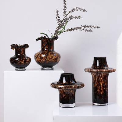 BRLeopard Glass Vase Decorative Flowers Pots Desk Decoration Flower Arrangement Small Caliber Floral Vases Room Aesthetic DecorEY