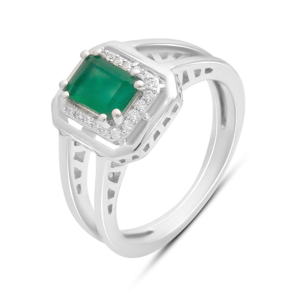 

Silver ring with natural agate 1.209ct, cubic zirconias, item weight 4.73 g (2197270) 17.5 смарагдовий