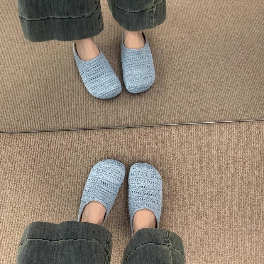 Niche hand-woven hollow breathable bag head half slippers women's summer outer wear wind thick bottom