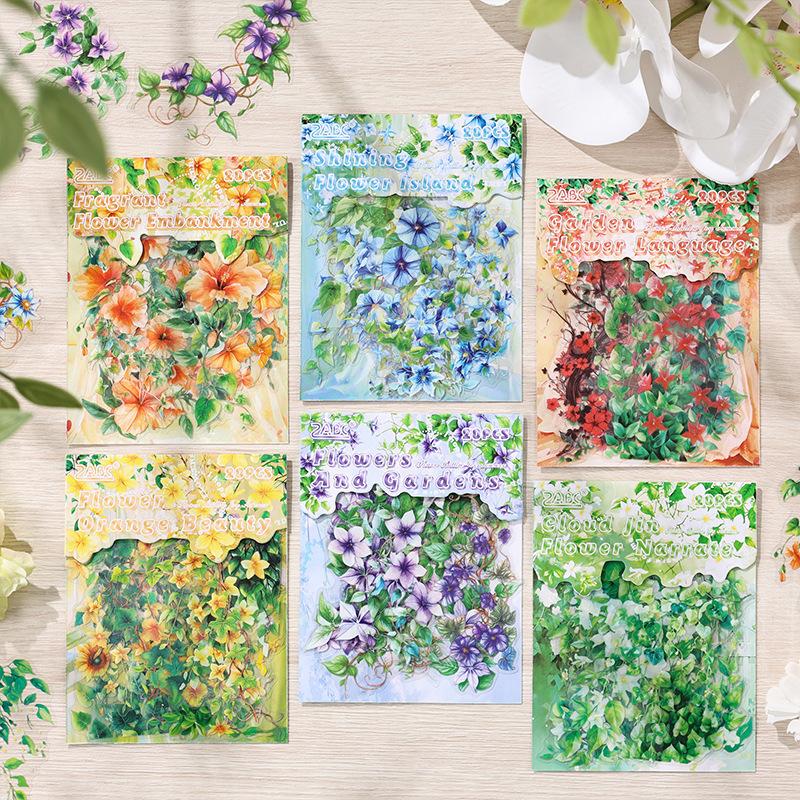 20Pcs/Pack Vintage Plant Flowers PET Waterproof Sticker for DIY Scrapbooking Journal Photo Album Decoration Materials Stickers