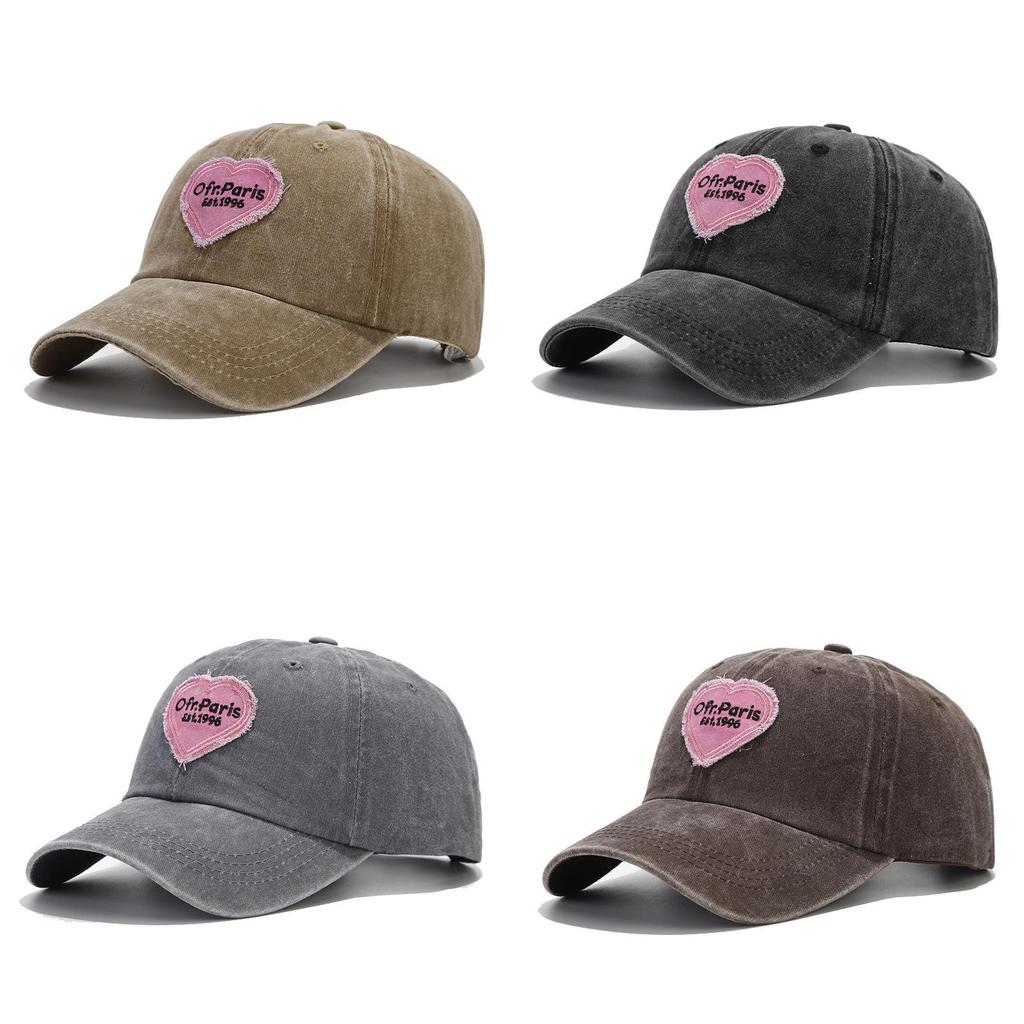 Versatile Cotton Baseball Cap With Embroidered Pink Heart And Round Crown