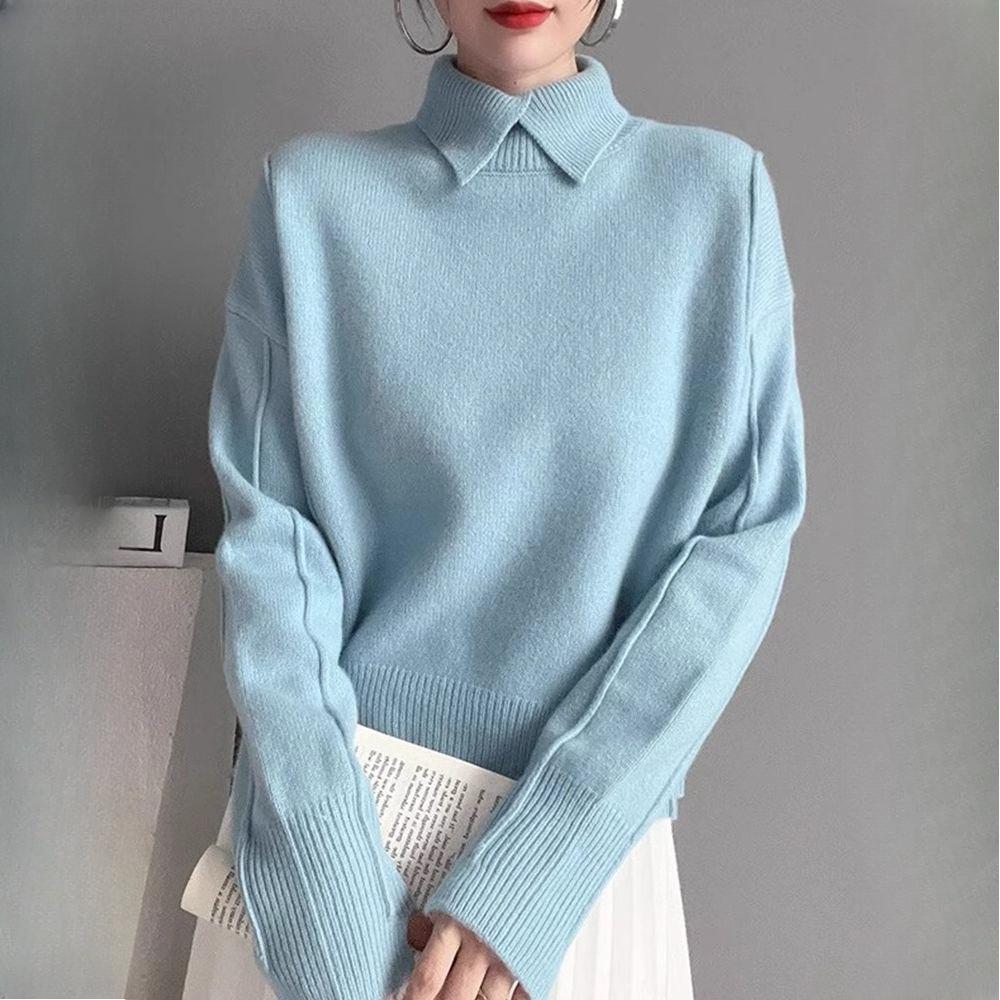 

Женский удобный зимний минималистичный офисный вязаный базовый свитер в европейском стиле с длинным рукавом, пуловер, трендовый XL