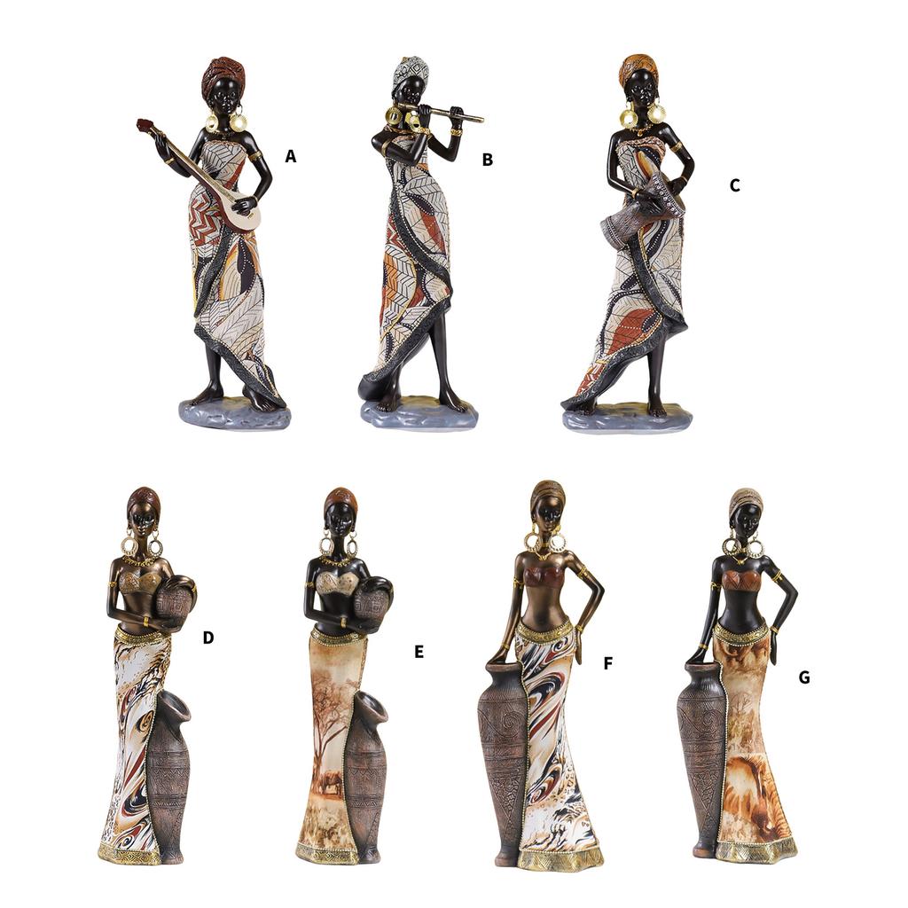 Stil Retro Statuie Femei Tribale Figurine Doamnă Africană Ornament Colecții Rășini Artizanat Artă pentru Desktop Living Room
