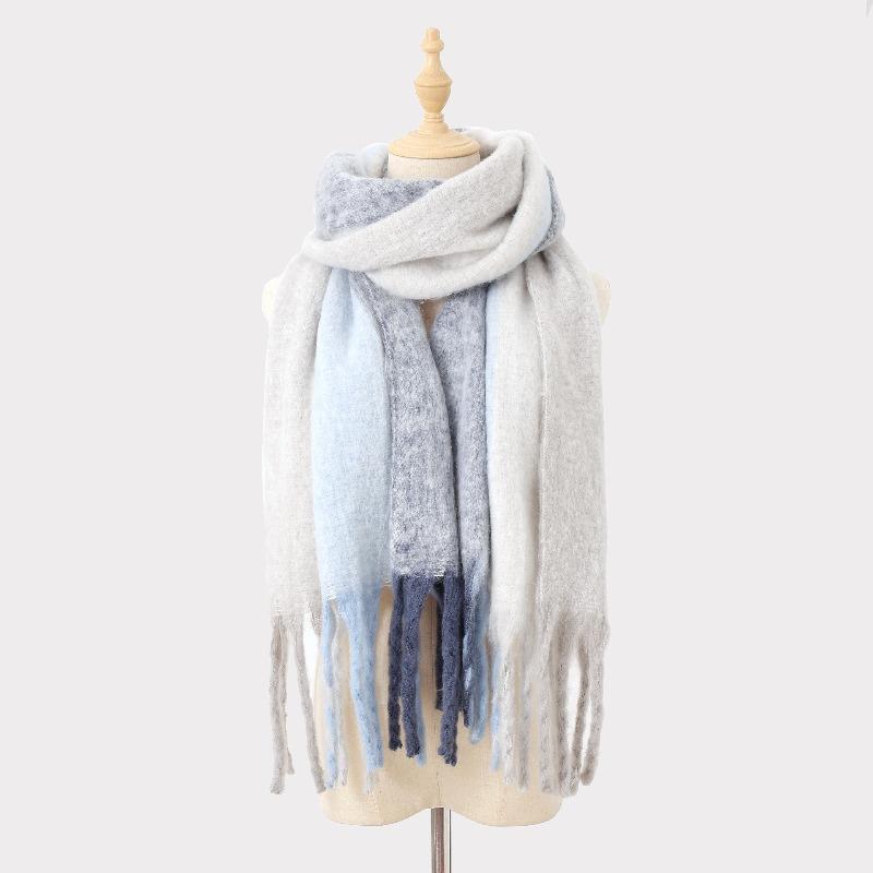 Color matching mohair scarf women's autumn and winter advanced sense thickened warm versatile scarf simple versatile scarf