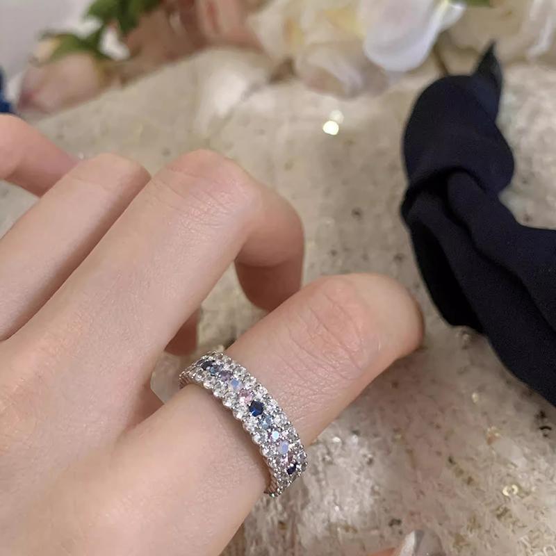 

PANJBJ 925 Sterling Silver Purple Zircon Geometry Rings For Women Wide Design Adjustable Engagement Jewelry Gift Dropshipping