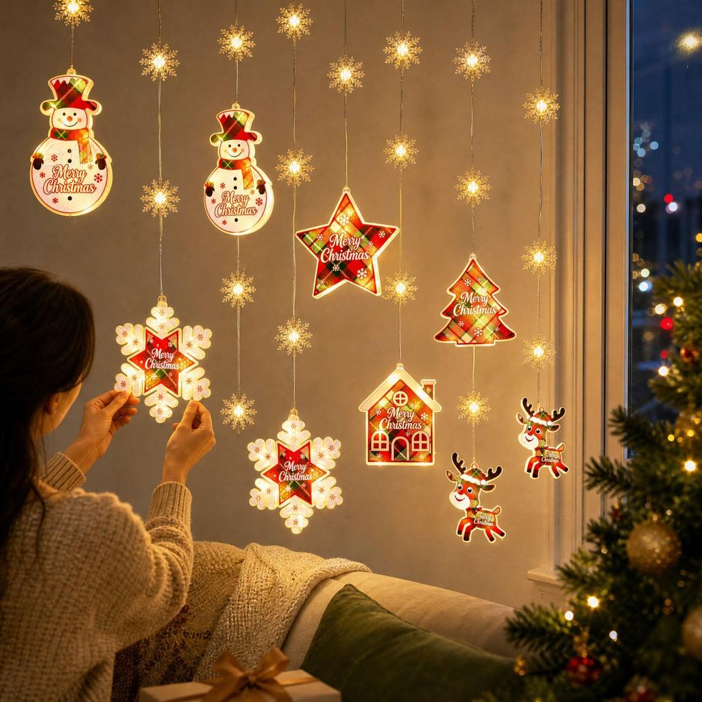 Glowing Snowflake Christmas Icicle String Lights for Indoor Window Decor and Holiday