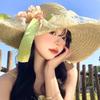 Breathable Vacation Beach Cap Flower Woven Sun Cap Solid Color Lafite Straw Hat  Carnival