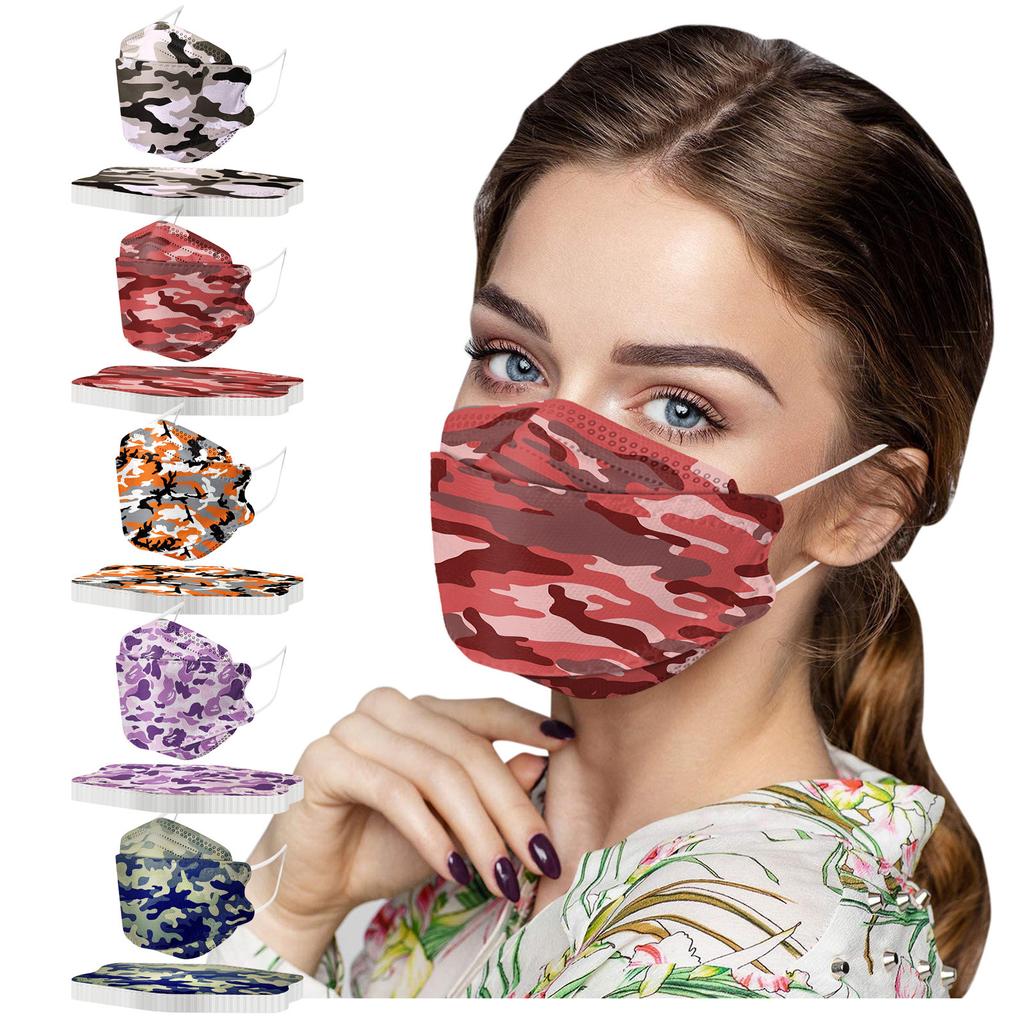 50PCS Unisex Adult Camouflage Print Outdoor Mask Protective Disposable Face Mask