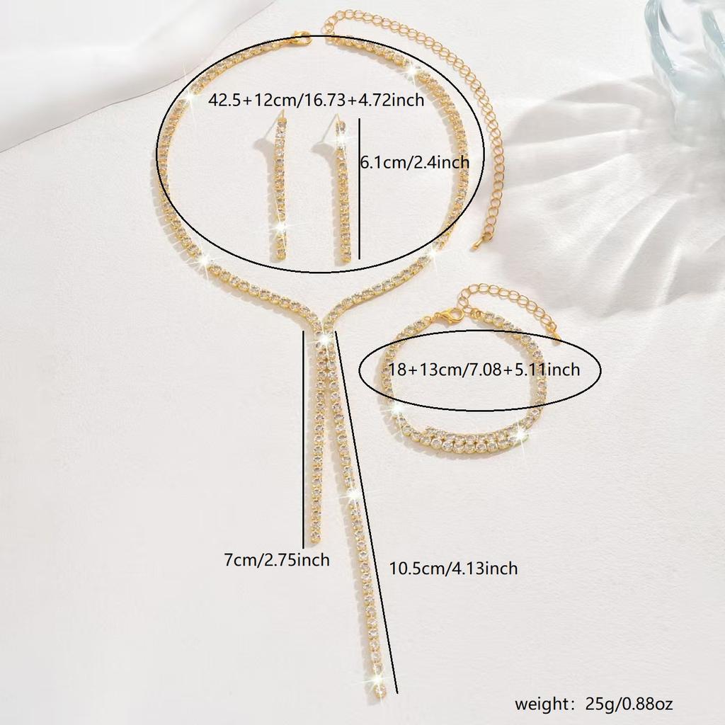 4PC Women's Fashion Geometric Necklace Earrings Bracelet Zircon Set Suitable for Wedding, Party, Festival Gifts-8604