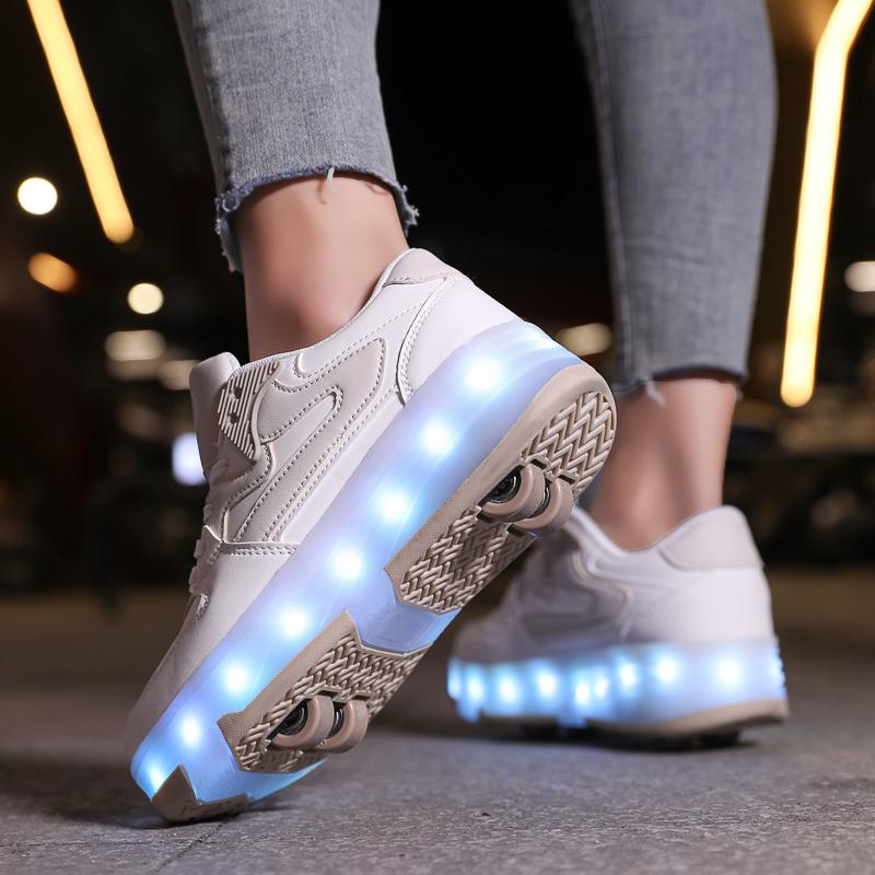 29-40 Zapatos Deportivos Planos Desmontables de Cuatro Ruedas para Niños Zapatos Deportivos Luminosos LED Recargables Patines de Cuatro Ruedas