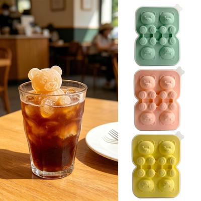 Bear Shape Ice Cube Mold 4-Cavity Silicone Ice Tray Easy Release Creative Ice Cube Maker Multipurpose Jelly Chocolate Mold