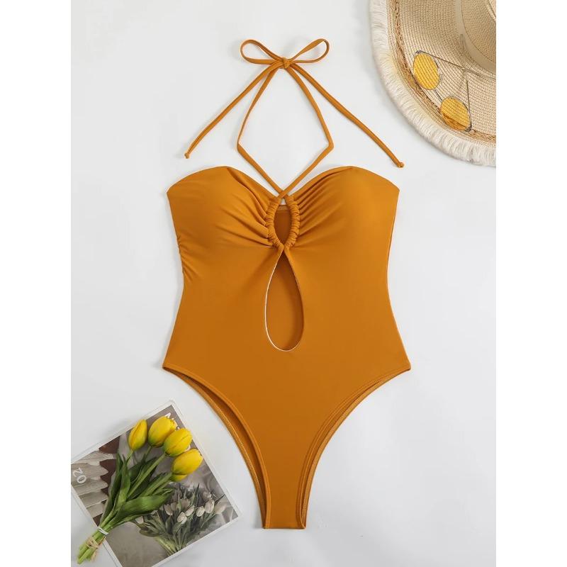 Sexy Halter Top Bikinis Bandeau Swimwear One Piece Women Swimsuit Female Bath Bathing Suit Swimming for Beach Wear Monokini
