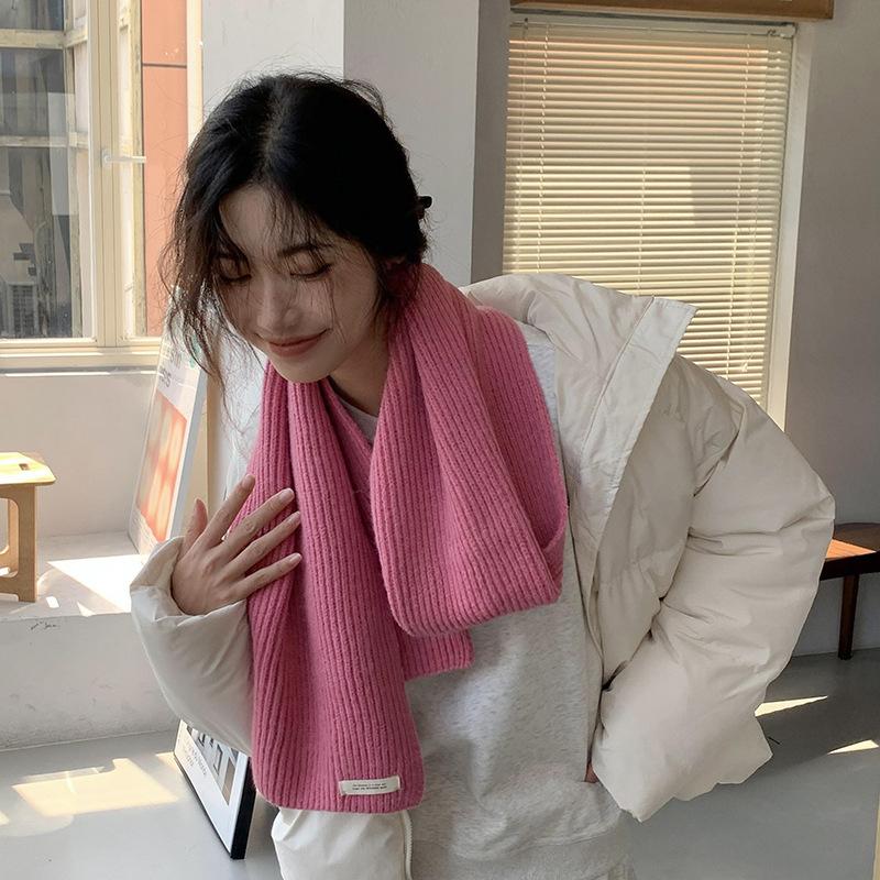 Écharpe Douce Tricotée pour Femmes Couleur Unie Style Collège Écharpe Chaude