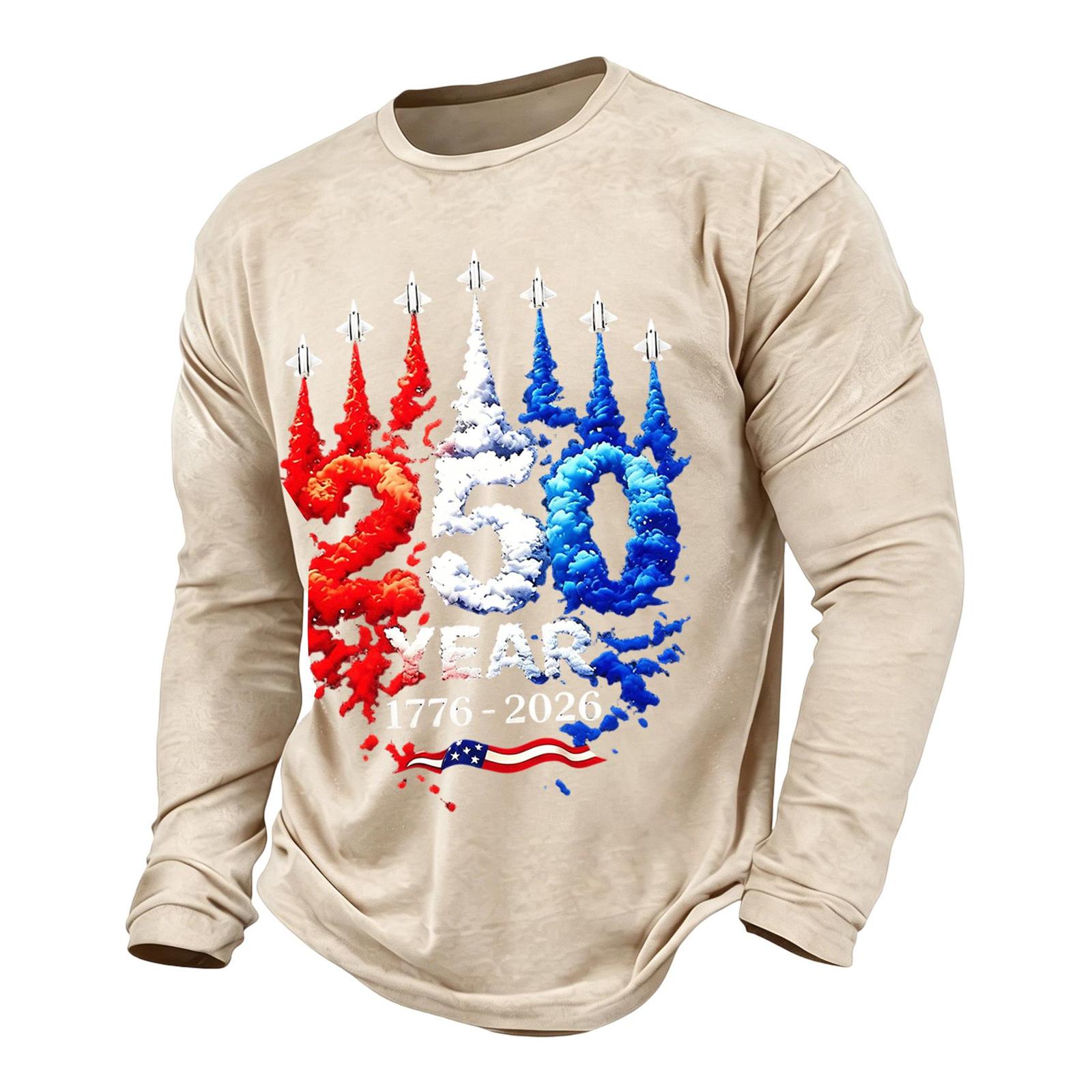 

Men s Casual Short Sleeve T-Shirt Commemorative Design for 250 Years 1776-2026 Independence Day Celebration Printed Graphic Tee XXXL бежевый