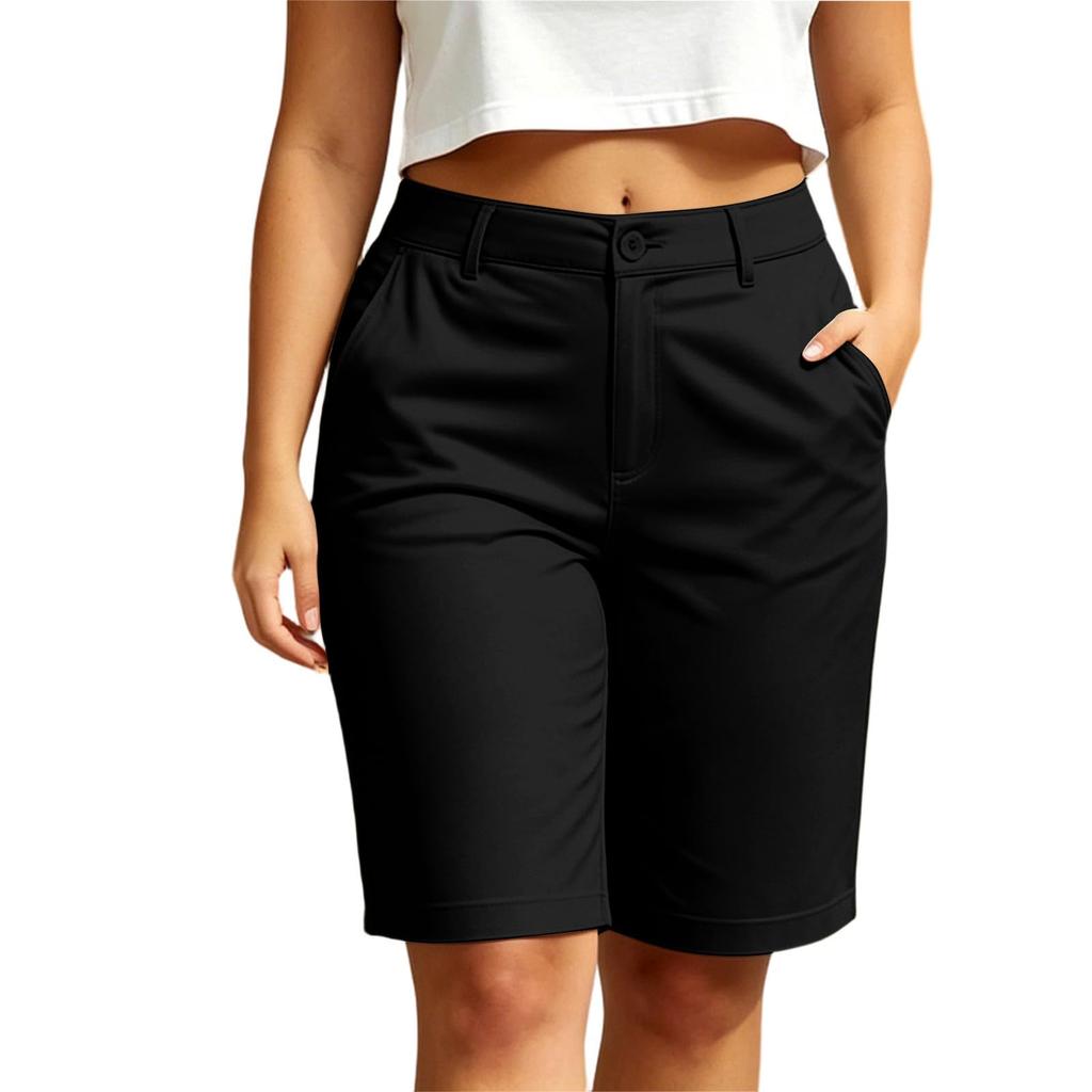 Women's Casual Summer Shorts Mid Length Stretch Waistband Lightweight Breathable Fabric Relaxed Fit Pockets Suitable for Everyday Wear