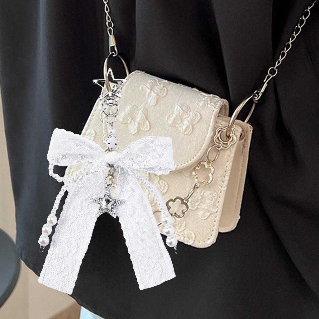 Pearl Bows Bag Charm Pendant Aesthetic Purse Charms Aesthetic keychains Keyring for Women Backpack Purse Handbag Decors