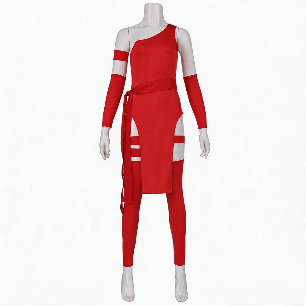 Elektra Cosplay Costume Women Ninja Halloween Role Play Outfit Red Sexy Battle Suit Set