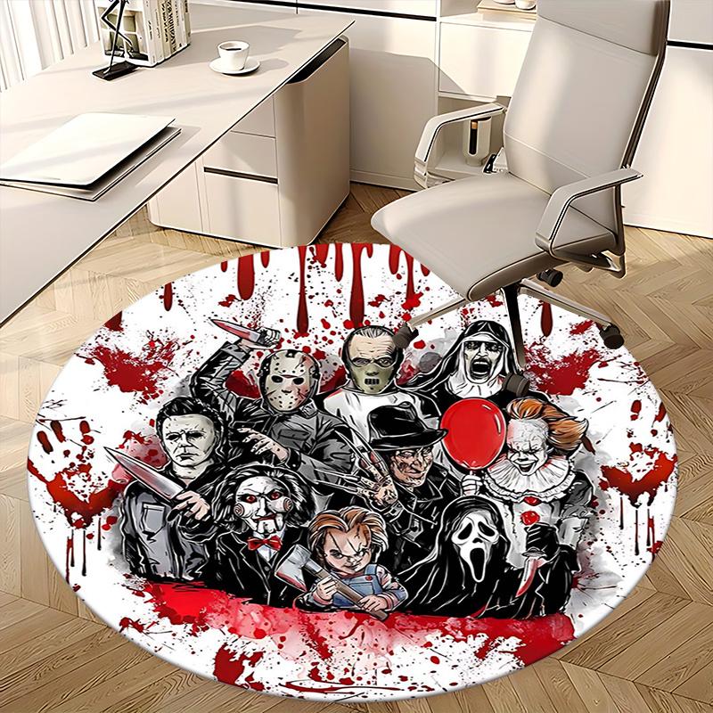 Horror Movie Characters,Halloween Horror Icons Chair Mat Round Rug Office Carpet, Non Slip, Suitable for Living Rooms, Bedrooms,Decor1205839a