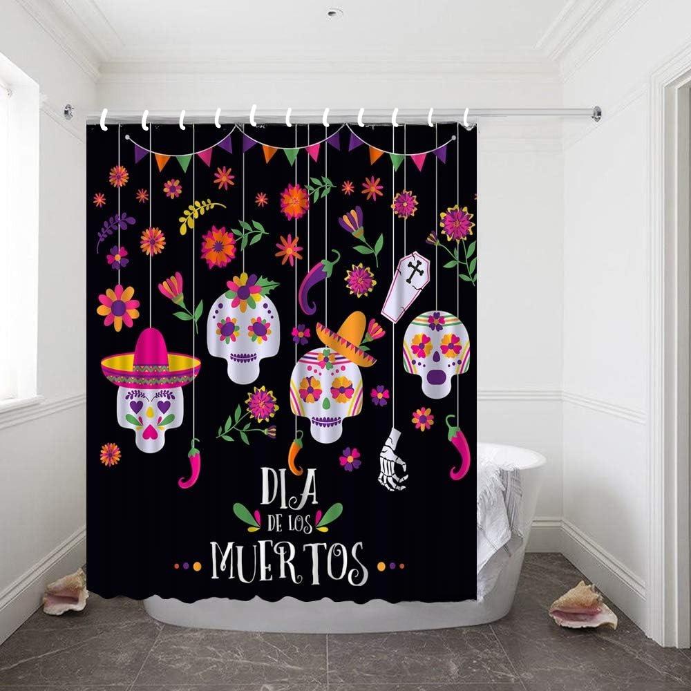 

Hgod Designs Day Of The Dead Shower Curtain Set With 12 Hooks Funny Flower Skull Dia De Los Muertos Sugar Design Bath Curtains W60H190(CM)-1 Pcs