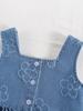 Girls' Two-Piece Outfit: Casual & Simple Sleeveless Vest Top with Cute Floral Accents, Paired with Stylish Denim Shorts