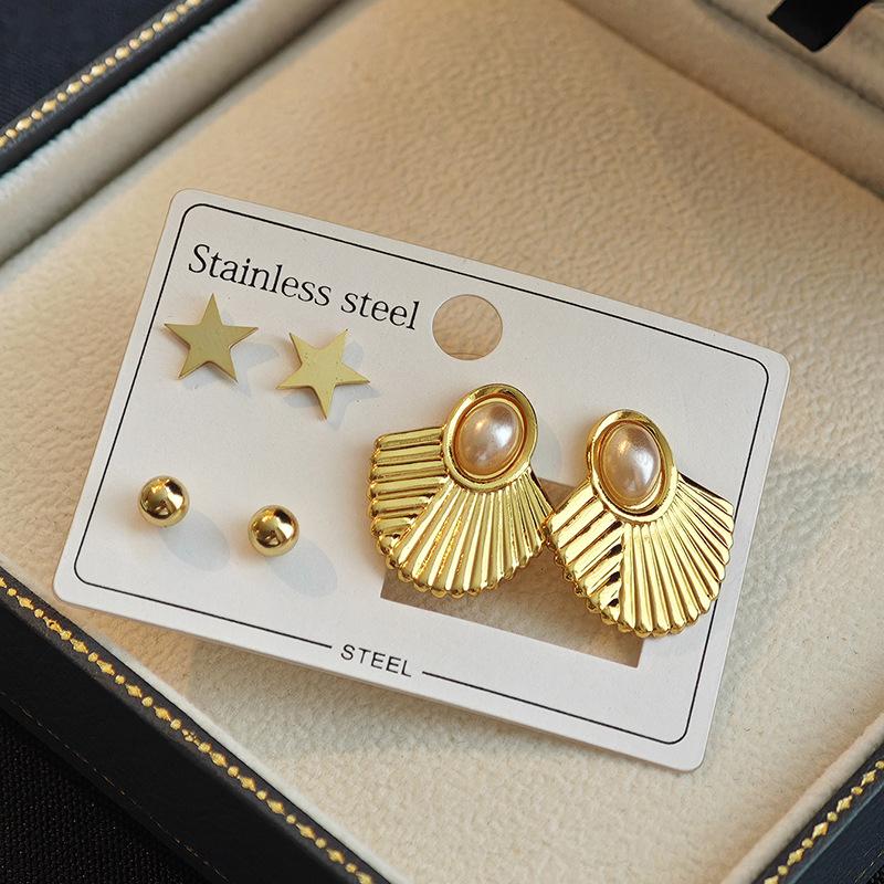 

Женский богемный набор серег-гвоздиков в виде звезды и геометрического сектора, 3 пары one size