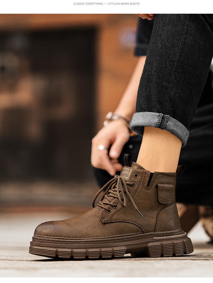 Men's Retro Lace-Up Microfiber Leather Martin Boots – Thick Sole Round Toe for Autumn/Winter Outdoor Hiking & Motorcycle Wear