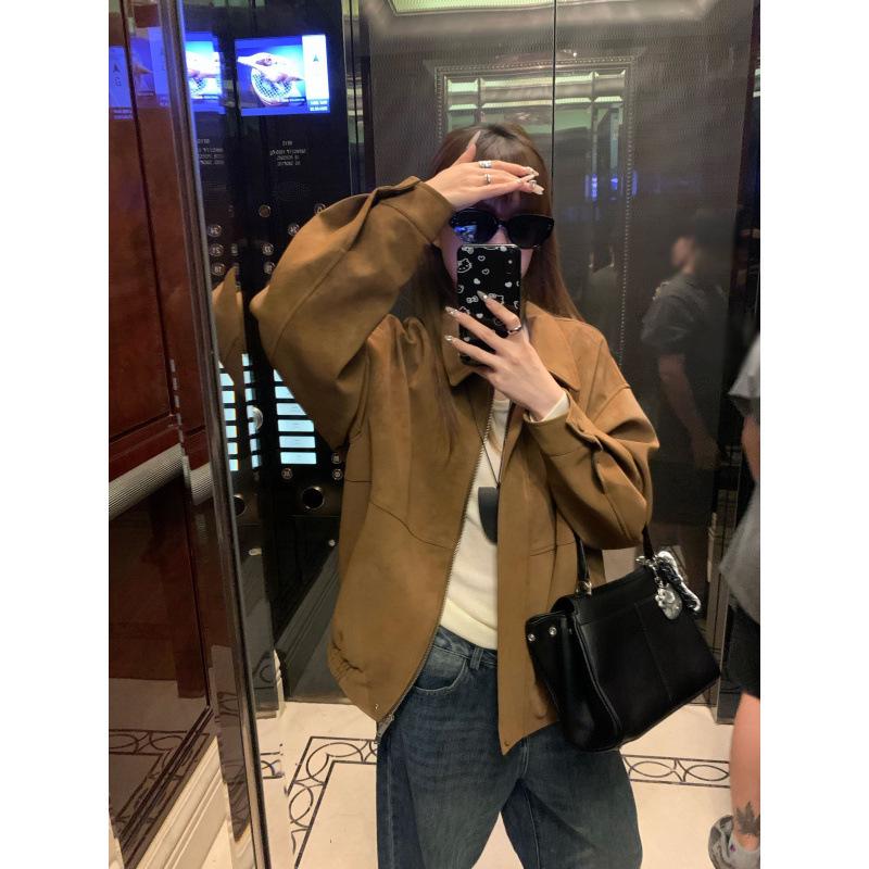 Maillard Retro Faux Suede Women s Long Sleeve Biker Jacket - 2025 Autumn Collection M чёрный
