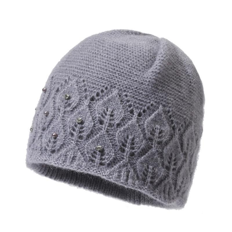 

Зимние женские вязаные шапки из пряжи для женщин среднего возраста, шапки из толстого бархата, модные осенние шапки One size серый