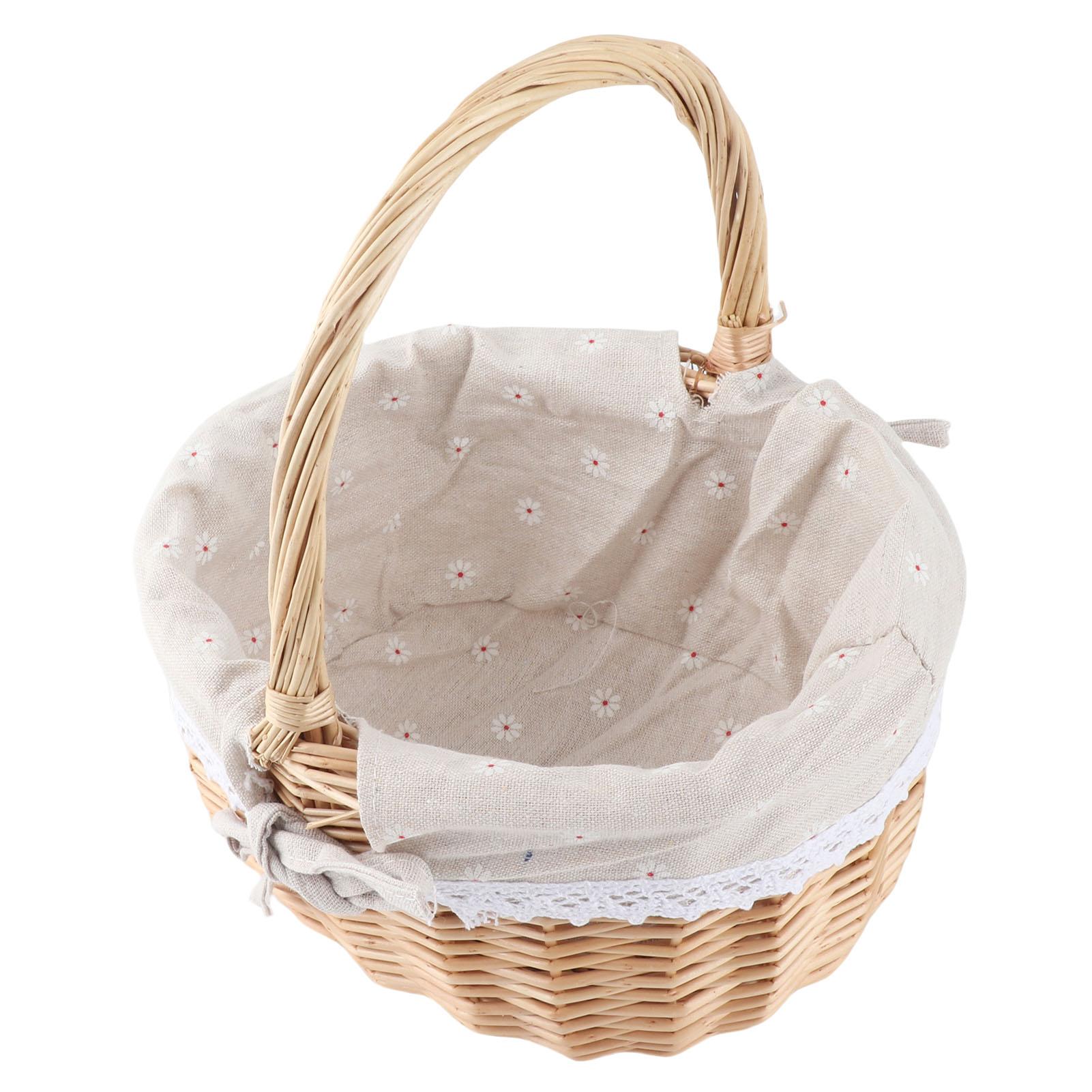 Rattan Storage Basket Hand Made Oval Picnic Storage Basket for Indoor Outdoor 28x26x20cm Daisy